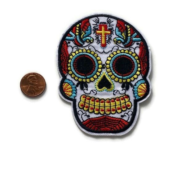 Calavera White & Red Embroidered Patch - Picture 3 of 5